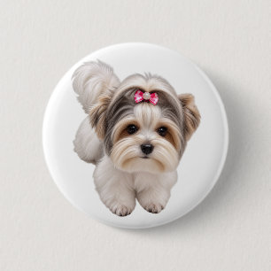 Süßer kleiner Hund Welpe Porträt runder Pin Button
