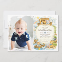 Süßer kleiner Junge Noahs Arche Taufe Foto Einladu