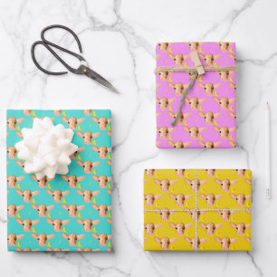 Süßer kleiner Kalbskopf mit Blume - Geschenkpapier Set