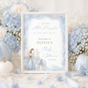 Süßer kleiner Kürbis blaue Schleife Baby Shower Wi Poster