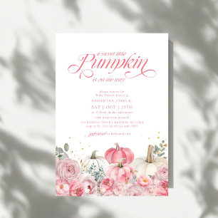 Süßer kleiner Kürbis rosa Blumen Herbst-Baby-Party Einladung