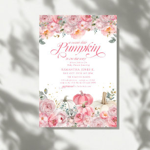Süßer kleiner Kürbis rosa Blumen Herbst-Baby-Party Einladung