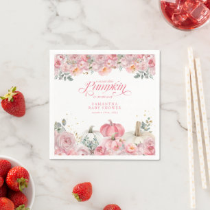 Süßer kleiner Kürbis rosa Blumen Herbst-Baby-Party Serviette