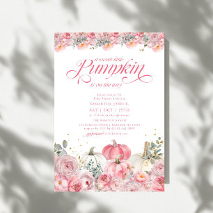 Süßer kleiner Kürbis rosa floraler Herbst-Baby-Sho Einladung