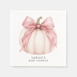 Süßer kleiner Kürbis & rosa Schleife Baby Shower Serviette
