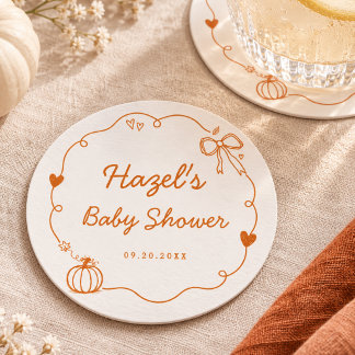 Süßer kleiner Kürbis Whimsical Doodle Babyparty Runder Pappuntersetzer