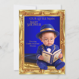 Süßer kleiner Mann Baby Shower Gold Blau Buch Einladung
