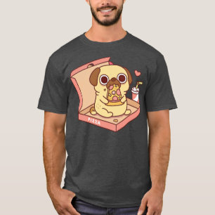 Süßer kleiner Mops, der Pizza in einer Pizzaschach T-Shirt