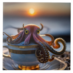 Süßer kleiner Oktopus in einer Teetasse bei Sonnen Fliese