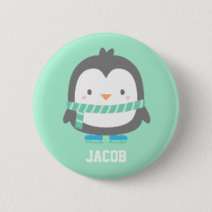 Süßer kleiner Pinguin mit Winterhalstuch für Junge Button