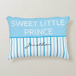Süßer kleiner Prinz Blau Weiße Streifen Name Dekokissen