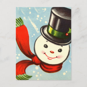 Süßer kleiner Retro-Schneemann Feiertagspostkarte