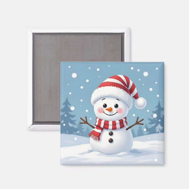 Süßer kleiner Schneemann mit Schal und Hut Magnet (Vorderseite/Rückseite)