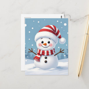 Süßer kleiner Schneemann mit Schal und Hut Postkarte