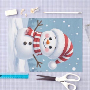 Süßer kleiner Schneemann mit Schal und Hut Seidenpapier