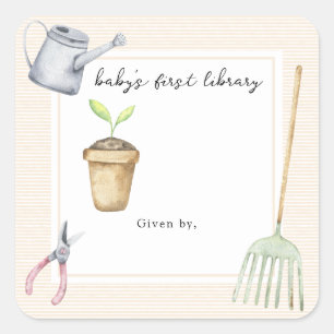 Süßer kleiner Spross Baby's erste Bibliothek Quadratischer Aufkleber