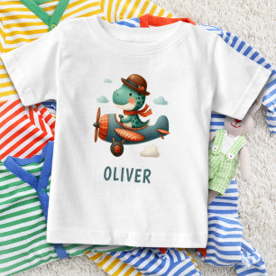 Süßer kleiner Trex-Dinosaurier fliegt Flugzeug Baby T-shirt
