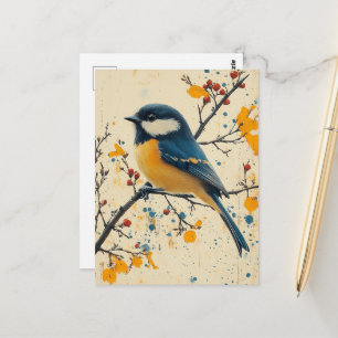 Süßer kleiner Vogel auf einem Ast Postkarte