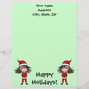 Süßer kleiner Weihnachtself Chibi Briefbogen