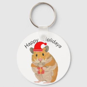 Süßer kleiner Weihnachtshamster mit einem Geschenk Schlüsselanhänger