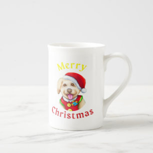 Süßer kleiner Weihnachtsmann-Welpe Frohe Weihnacht Prozellantasse