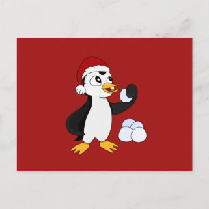 Süßer kleiner Weihnachtspinguin mit einem Schneeba Postkarte