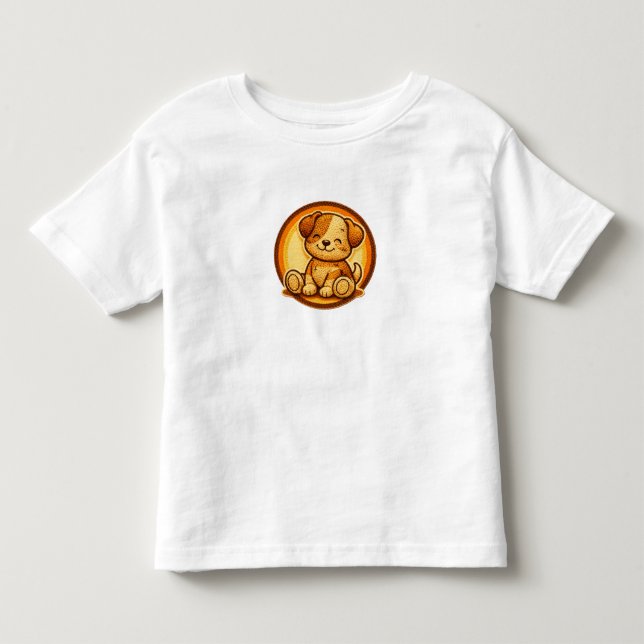 Süßer kleiner Welpe Retro-Patch Kinder T-Shirt (Vorderseite)