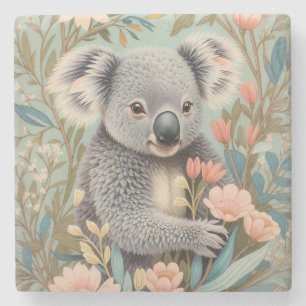 Süßer Koala Elegante Pastell-Blumen Steinuntersetzer