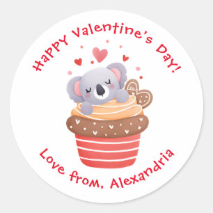 Süßer Koala in Cupcake, individuelles Valentinstag Runder Aufkleber