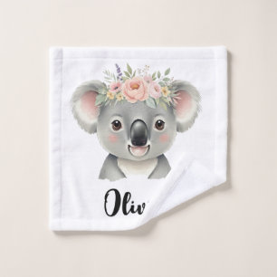 Süßer Koala mit Krone aus bunten Blumen Waschlappen