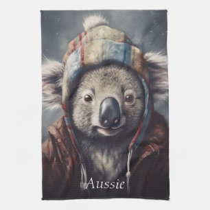 Süßer Koala mit Winterhut und individuellem Namen Geschirrtuch