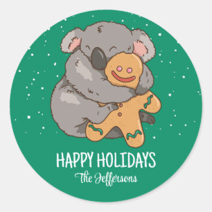Süßer Koala Weihnachten Tier Schnee Winter Feierta Runder Aufkleber