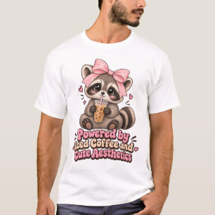 Süßer Koketten-Waschbär, der Eiskaffee trinkt, Dru T-Shirt