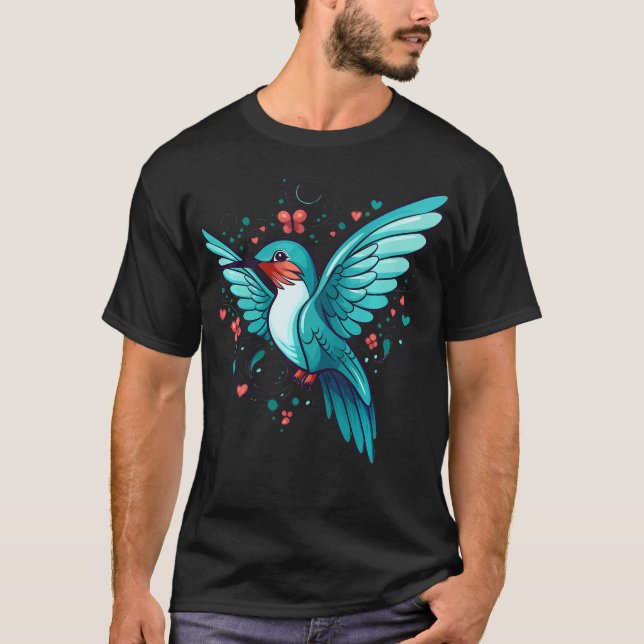 Süßer Kolibri mit Blumen I T-Shirt (Vorderseite)