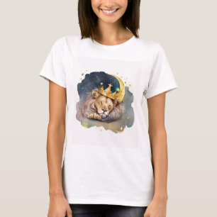 Süßer König Löwe schlafend auf dem Mond T-Shirt