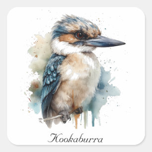 Süßer Kookaburra auf einem Ast, individuell Quadratischer Aufkleber