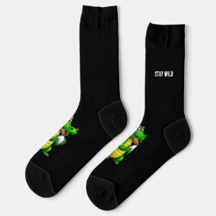 Süßer Krokodil STAY WILD Socken – Grüner Alligator