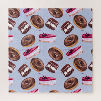 Süßer Kuchen: Aquarellfarbene Nahtlose Lebensmitte Puzzle