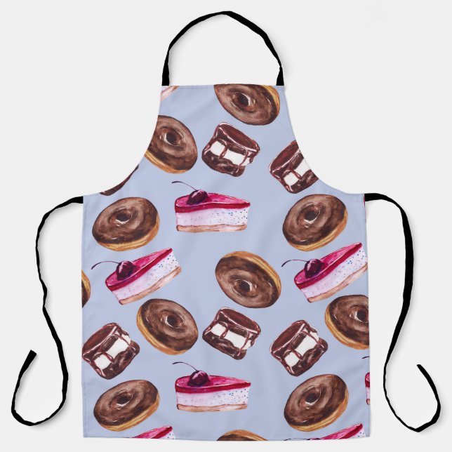 Süßer Kuchen: Aquarellfarbene Nahtlose Lebensmitte Schürze (Vorderseite)