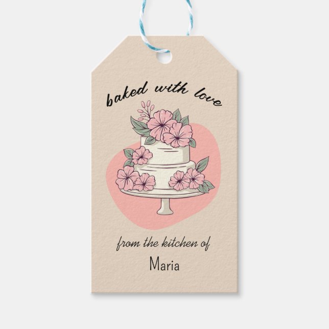 Süßer Kuchen "gebacken mit Liebe" Geschenkanhänger (Vorderseite)