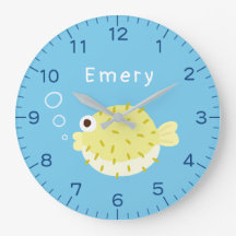 Süßer Kugelfisch Personalisierte Kinder Wanduhr