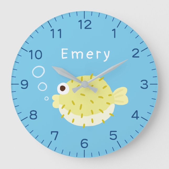 Süßer Kugelfisch Personalisierte Kinder Wanduhr (Vorderseite)