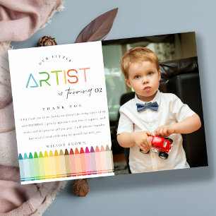 Süßer Künstler-Crayon-Regenbogen-Foto Geburtstag j Dankeskarte