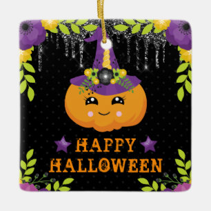 Süßer Kürbis-Blumen-Happy-Halloween Keramikornament