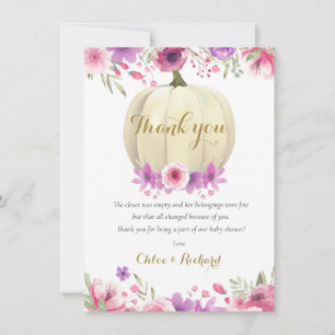 Süßer Kürbis-Blumen-Rosa-Baby-Shower-Gedicht-Danke Dankeskarte