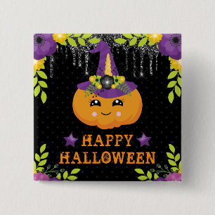 Süßer Kürbis-Blumenstrauß Frohes Halloween Button