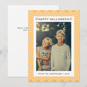 Süßer Kürbis Chevron Frohes Halloween Familienfoto Feiertagskarte