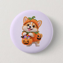 Süßer Kürbis-Corgi-Halloween-Button-Anstecker