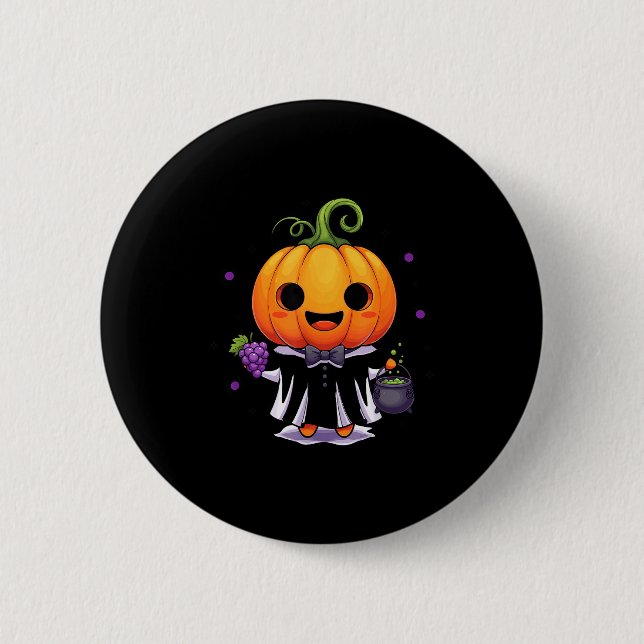 Süßer Kürbis-Hexen-Halloween-Streich oder Süßigkei Button (Vorderseite)