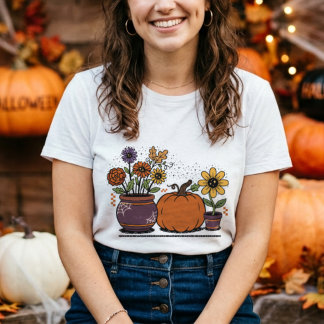 Süßer Kürbis mit farbenfrohen Blumen, Topfpflanzen Tri-Blend Shirt